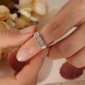 Baguette Moissanite Wedding Band: 14K White Gold Channel Set Ring - Image 3