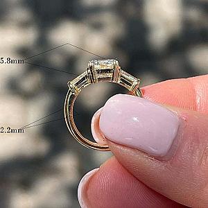 Emerald Cut Moissanite Engagement Ring: Three Stone Solid Gold Anniversary Ring - Image 3