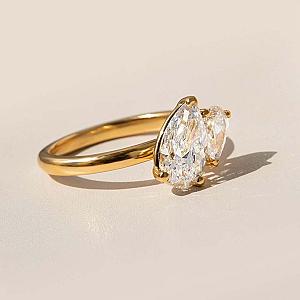 Toi et Moi Moissanite Engagement Ring: Pear Cut Two Stone Solid Gold - Image 5