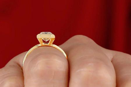 Emerald Cut Moissanite Engagement Ring: Bezel Set Gold Promise Ring