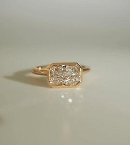 Elongated Radiant Cut Lab Grown Diamond Engagement Ring: East To West Bezel Setting - Image 1