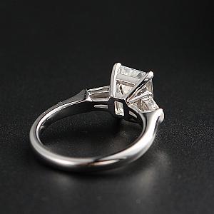3 Carat Emerald Moissanite Engagement Ring: Tapered Baguette, Three Stone, Handmade - Image 4