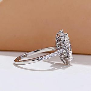 Marquise Cut Moissanite Halo Engagement Ring: Pave Set Bridal Ring - Image 3