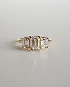 Emerald Cut Lab Grown Diamond Trilogy Ring: 14k Yellow Gold Engagement Ring - Image 1
