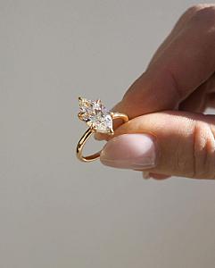 Marquise 3 Carat Lab Grown Diamond Engagement Ring: 14k Gold Solitaire - Image 5
