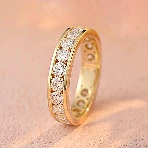 Full Eternity Moissanite Wedding Band: 14K Gold Channel Set Stacking Ring - Image 1