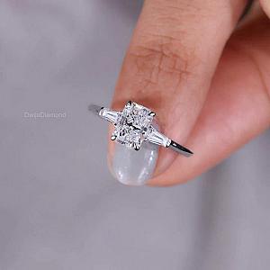 Radiant Lab Diamond Engagement Ring: 10k Rose Gold Three Stone Trilogy - Image 4