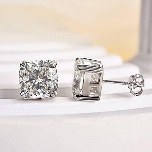 Cushion Cut Lab Grown Diamond Stud Earrings: Minimalist Gold Solitaire - Image 4