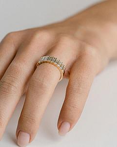 Vintage Baguette Moissanite Wedding Band: 14k Yellow Gold Half Eternity - Image 8