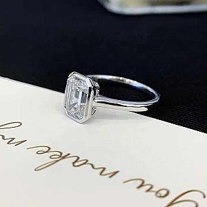 Emerald Cut Lab Grown Diamond Ring: Solitaire Bezel Engagement - Image 3