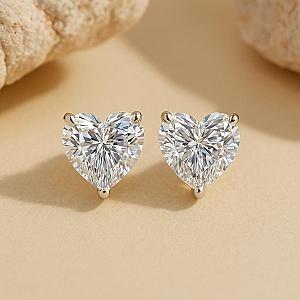 Heart Lab Grown Diamond Stud Earrings: 0.5-5 TCW, Solid Gold, Screw Back