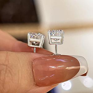Cushion Cut Lab Grown Diamond Studs: Solitaire Prong Set Earrings - Image 3