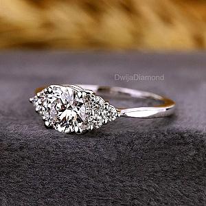 Lab Grown Round Diamond Engagement Ring: Gold Anniversary Band - Image 4