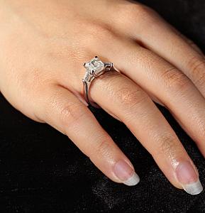 3 Carat Emerald Moissanite Engagement Ring: Tapered Baguette, Three Stone, Handmade - Image 6