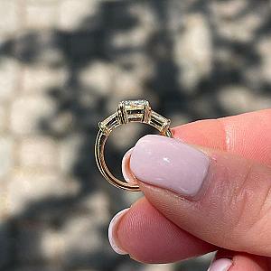 Emerald Cut Moissanite Engagement Ring: Three Stone Solid Gold Anniversary Ring - Image 5