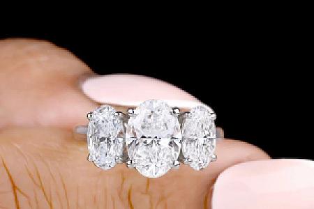 3CT Oval Moissanite Engagement Ring: Three Stone 14K Gold Wedding Ring - Image 6
