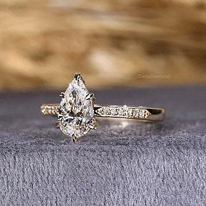 IGI Certified Pear Lab Grown Diamond Engagement Ring: Gold Anniversary Ring