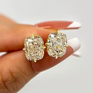 Cushion Lab Diamond Stud Earrings: 14K Gold Solitaire - Image 3
