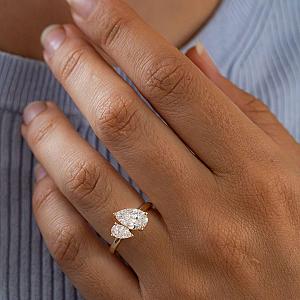 Toi et Moi Moissanite Engagement Ring: Pear Cut Two Stone Solid Gold - Image 7