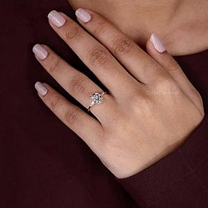 Cushion Lab Grown Diamond Engagement Ring: 14k Gold Three Stone Ring - Image 5