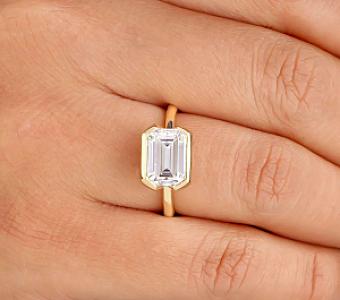 Emerald Cut Moissanite Engagement Ring: 14K Gold Half Bezel Solitaire - Image 4
