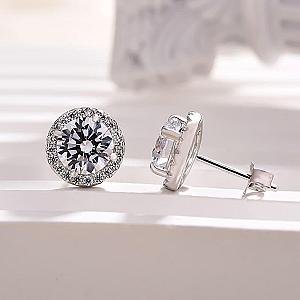 Lab Grown Diamond Halo Stud Earrings: 14K Gold Minimalist Style
