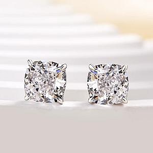 Cushion Cut Lab Grown Diamond Studs: Solitaire Prong Set Earrings - Image 4