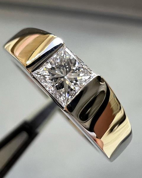 Princess Cut Lab Grown Diamond Men's Ring: Bezel Set Engagement, Solid Gold