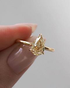 Yellow Pear Cut Lab Diamond Engagement Ring: 14K Gold Anniversary Ring - Image 2