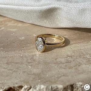1.00 Carat Oval Lab Grown Diamond Engagement Ring, 14k Yellow Gold Bezel Solitaire - Image 4