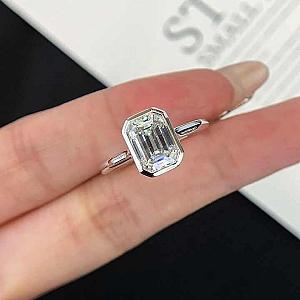 Emerald Cut Lab Grown Diamond Ring: Solitaire Bezel Engagement - Image 1