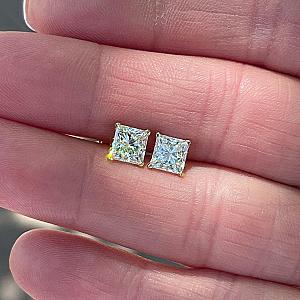 IGI Certified Lab Grown Diamond Studs: 14K Gold Princess Cut Earrings - Image 6