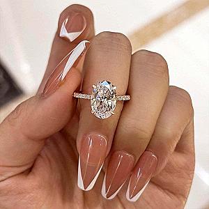 3 Carat Oval Lab Grown Diamond Ring: 14K Gold Hidden Halo Engagement Ring - Image 8