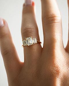 Emerald Cut Lab Grown Diamond Trilogy Ring: 14k Yellow Gold Engagement Ring - Image 5