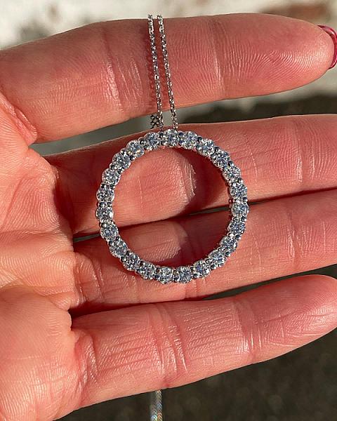 14k Gold Lab Grown Diamond Circle Necklace - Bridal Halo Pendant