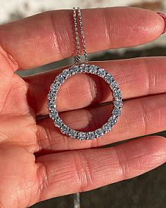 14k Gold Lab Grown Diamond Circle Necklace - Bridal Halo Pendant
