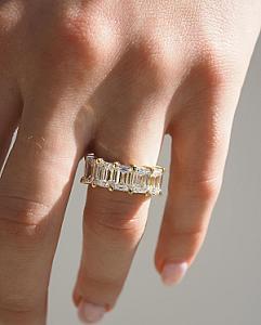 Emerald Cut Lab Grown Diamond Band: Gold Half Eternity Wedding Ring - Image 3