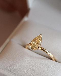 Yellow Pear Cut Lab Diamond Engagement Ring: 14K Gold Anniversary Ring - Image 3