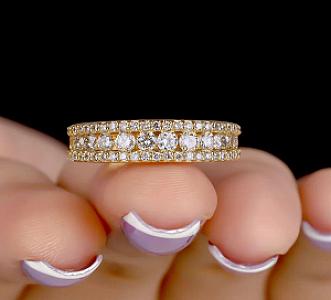 Moissanite Wedding Band: 14K White Gold, Micro Pave Diamond Ring - Image 1
