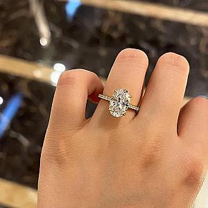 3 Carat Oval Lab Grown Diamond Ring: 14K Gold Hidden Halo Engagement Ring - Image 9