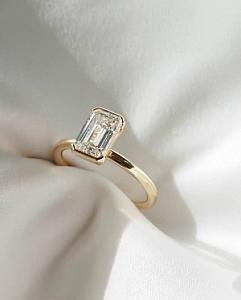 2.00CT Emerald Cut Lab Grown Diamond Ring: 14K Yellow Gold Half Bezel Set - Image 6