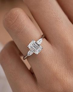Emerald Cut Lab Grown Diamond Three Stone Engagement Ring - Image 4