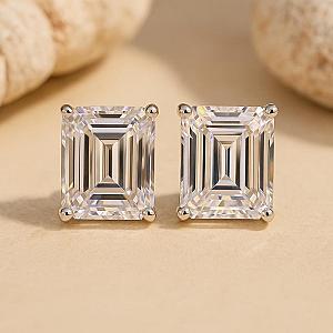 Emerald Cut Lab Grown Diamond Stud Earrings: Solid Gold Solitaire - Image 3