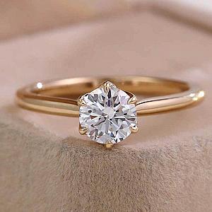 Lab Grown Diamond Solitaire Ring: 14k Gold Six Prong Engagement Ring - Image 1