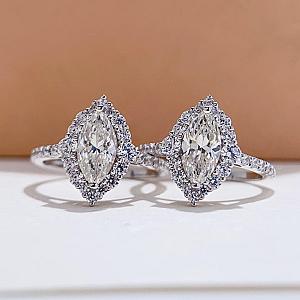 Marquise Cut Moissanite Halo Engagement Ring: Pave Set Bridal Ring - Image 6