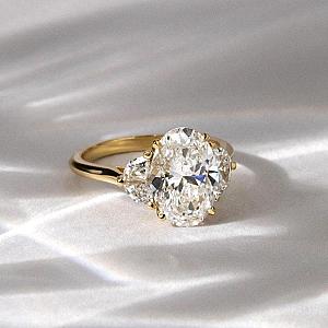 3 Carat Oval Lab Grown Diamond Ring: 14K Gold Half Moon Trilogy - Image 3