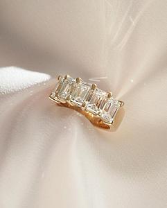Emerald Cut Lab Grown Diamond Band: Gold Half Eternity Wedding Ring - Image 4