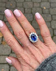 Oval Sapphire Engagement Ring: Halo Moissanite, 14K Gold Bridal Ring - Image 7