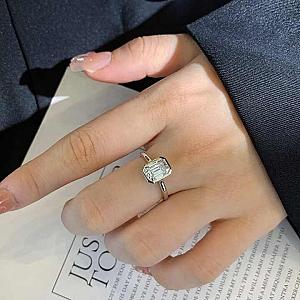 Emerald Cut Lab Grown Diamond Ring: Solitaire Bezel Engagement - Image 4