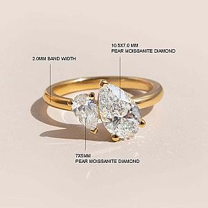 Toi et Moi Moissanite Engagement Ring: Pear Cut Two Stone Solid Gold - Image 3
